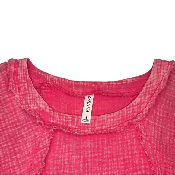 Zenana Washed Double Gauze Raglan Sleeve Shirt – Size Small, EUC in Fuchsia - Picture 4 of 8